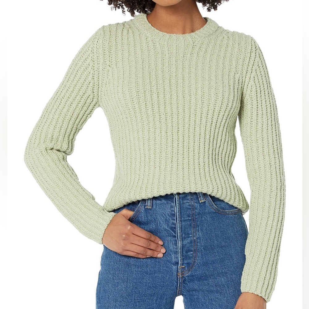NWT Vince Crimped Cotton Crewneck Knit Sweater Cotton Blend Green Sz S